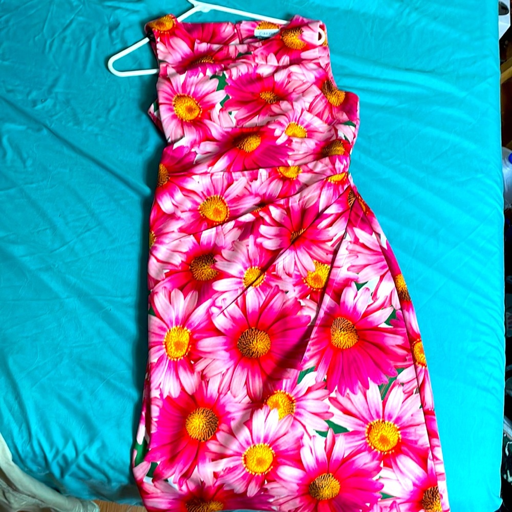 Pink floral Calvin Klein ruched cocktail dress